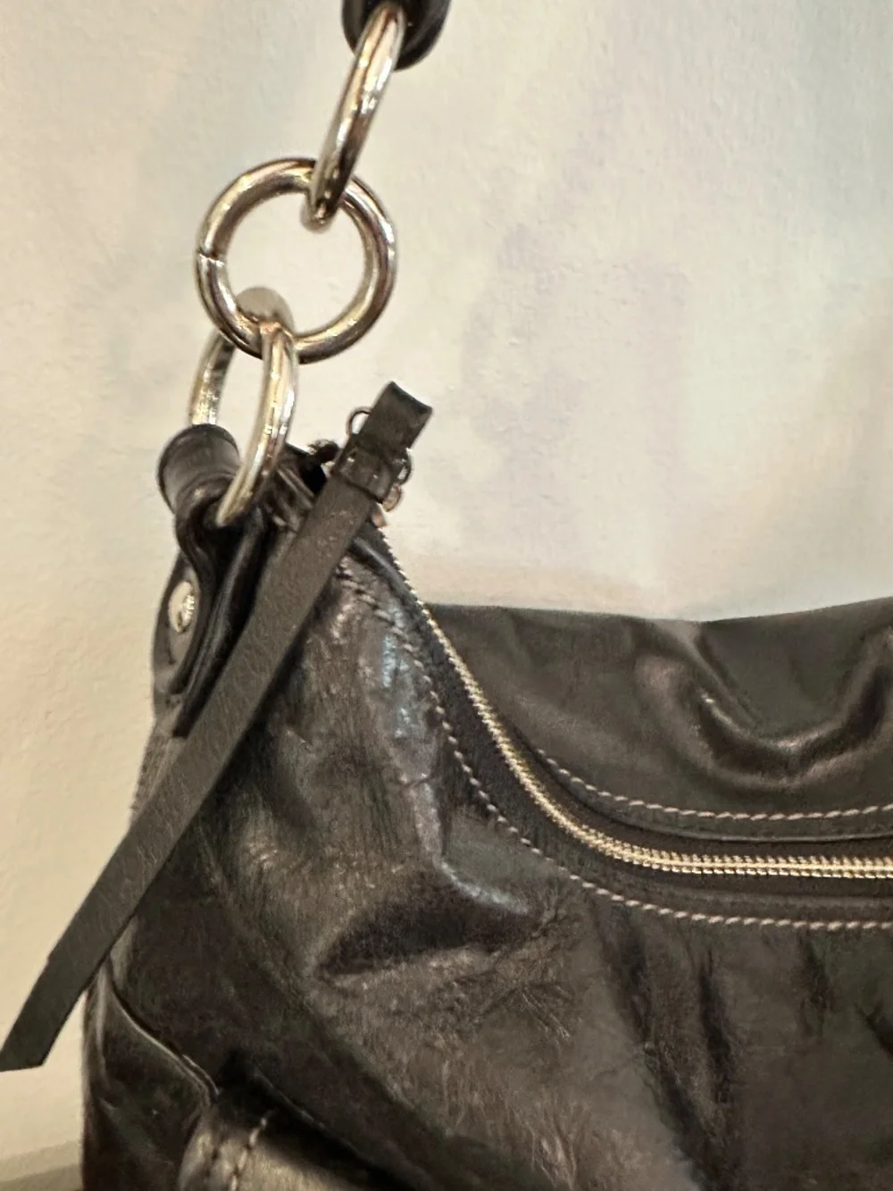 Y2K Coach Distressed Leather Double Pockets Limited Edition Shoulder Bag 19768